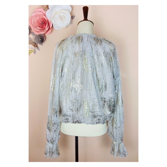 New! RAMY BROOK Metallic Tulle Balloon Sleeve Peasant Blouse - Picture 4 of 9